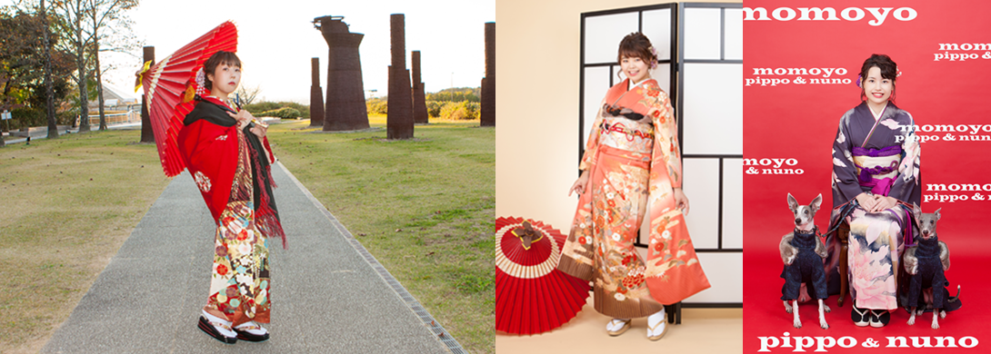 ３枚の振袖写真