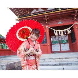 成人式 振袖 神社 番傘
